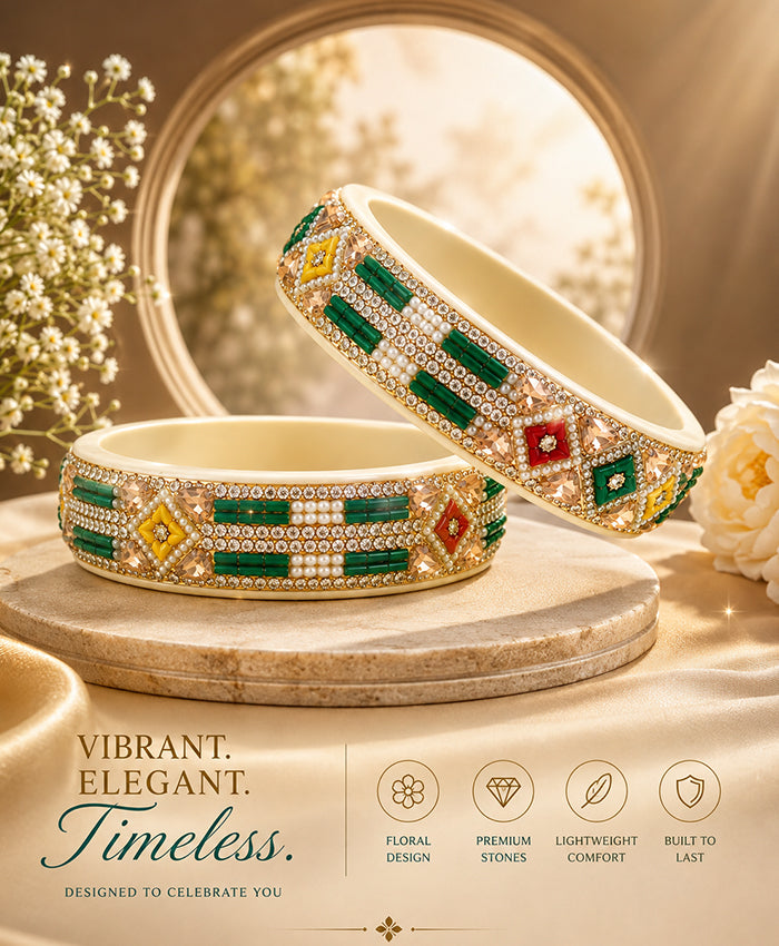 Multicolour Pearl & Stone Designer Lac Bangle