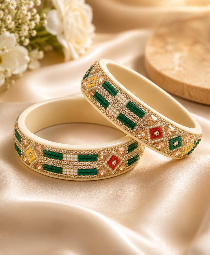 Multicolour Pearl & Stone Designer Lac Bangle