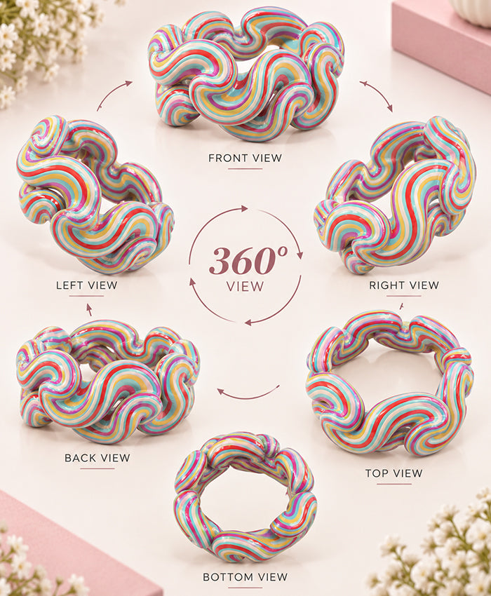Multicolour Rainbow Swirl Sculptural Designer Lac Bangles