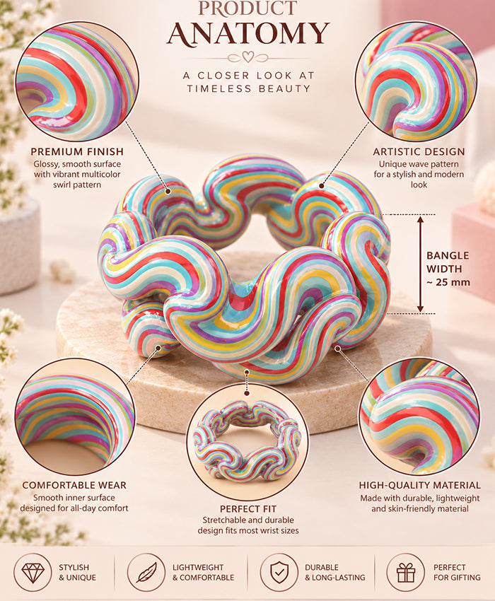 Multicolour Rainbow Swirl Sculptural Designer Lac Bangles