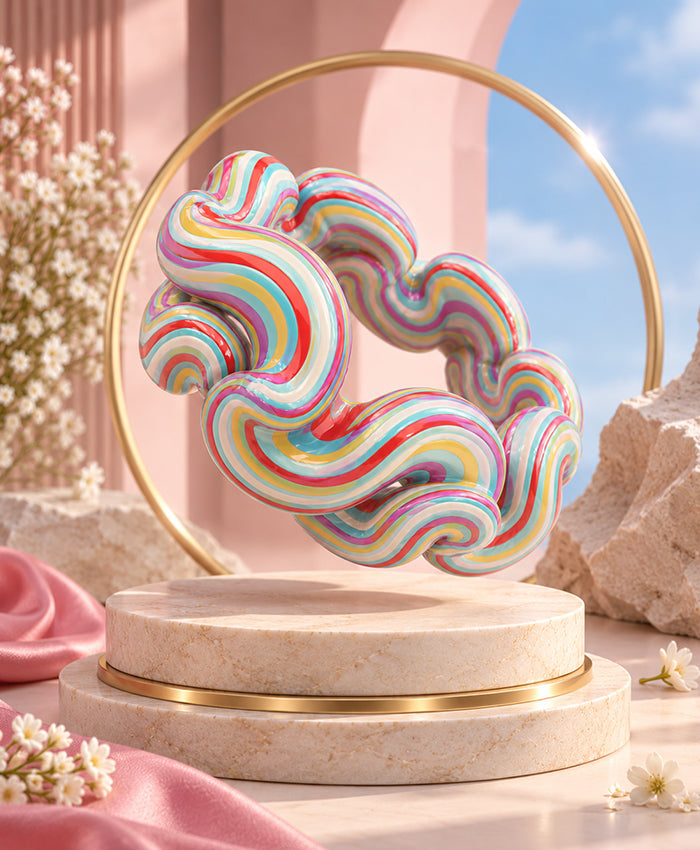 Multicolour Rainbow Swirl Sculptural Designer Lac Bangles