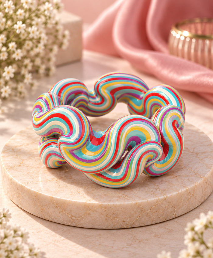 Multicolour Rainbow Swirl Sculptural Designer Lac Bangles