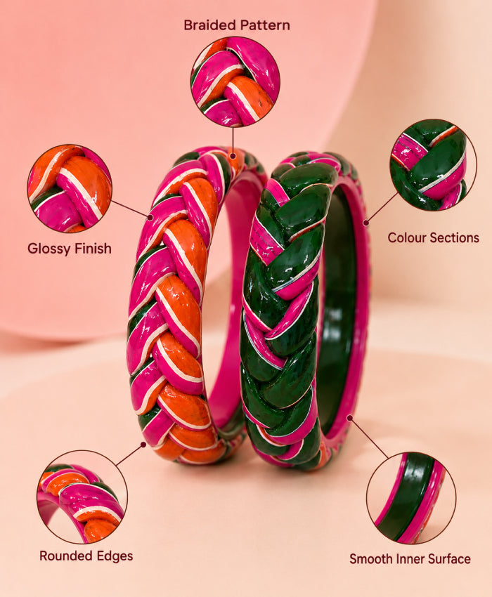 Multicolour Braided Enamel Lac Bangles