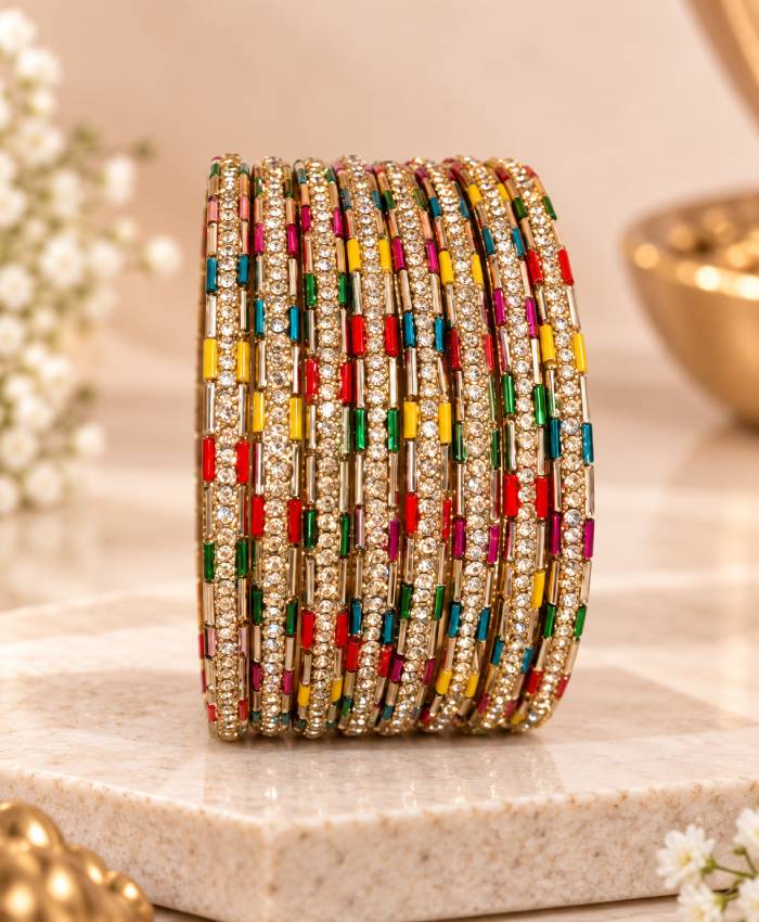 Multicolour Crystal Line Chudi Set