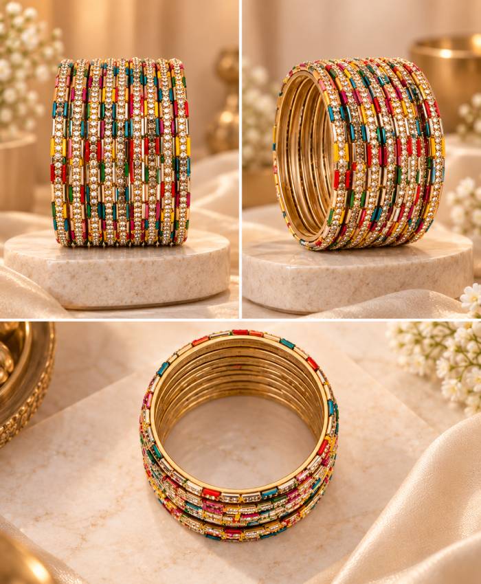 Multicolour Crystal Line Chudi Set