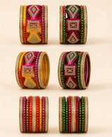 Multicolour Geometric Crystal Statement Lac Bangle Set
