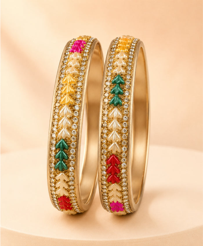 Multicolour Leaf Crystal Bangle Pair