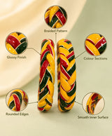 Mustard Green Red Braided Enamel Lac Bangles
