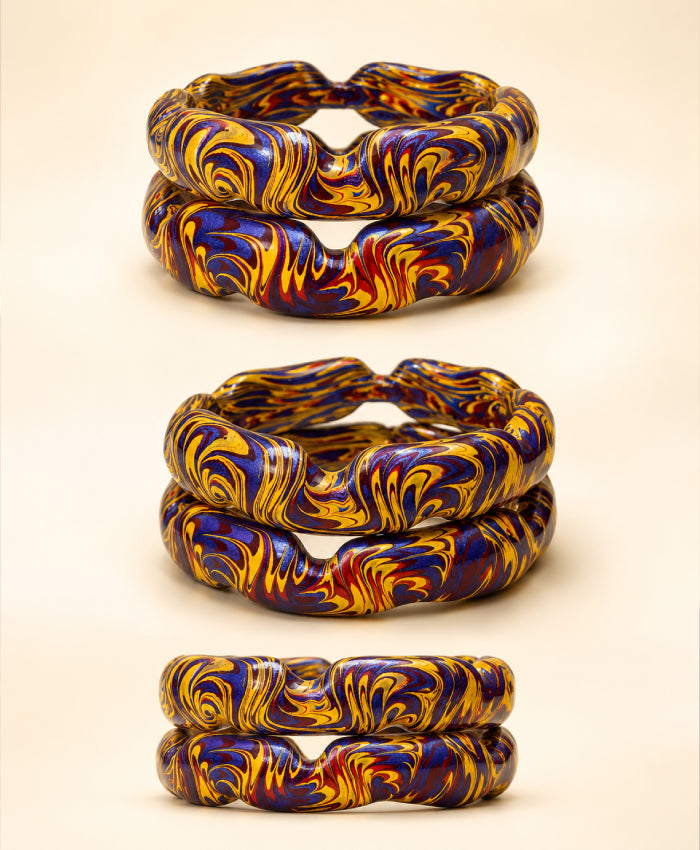 Navy Gold Marbled Wave Lac Bangles