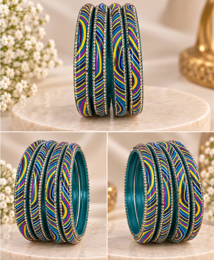 Neelam Multicolour Wave Lac Bangle Set