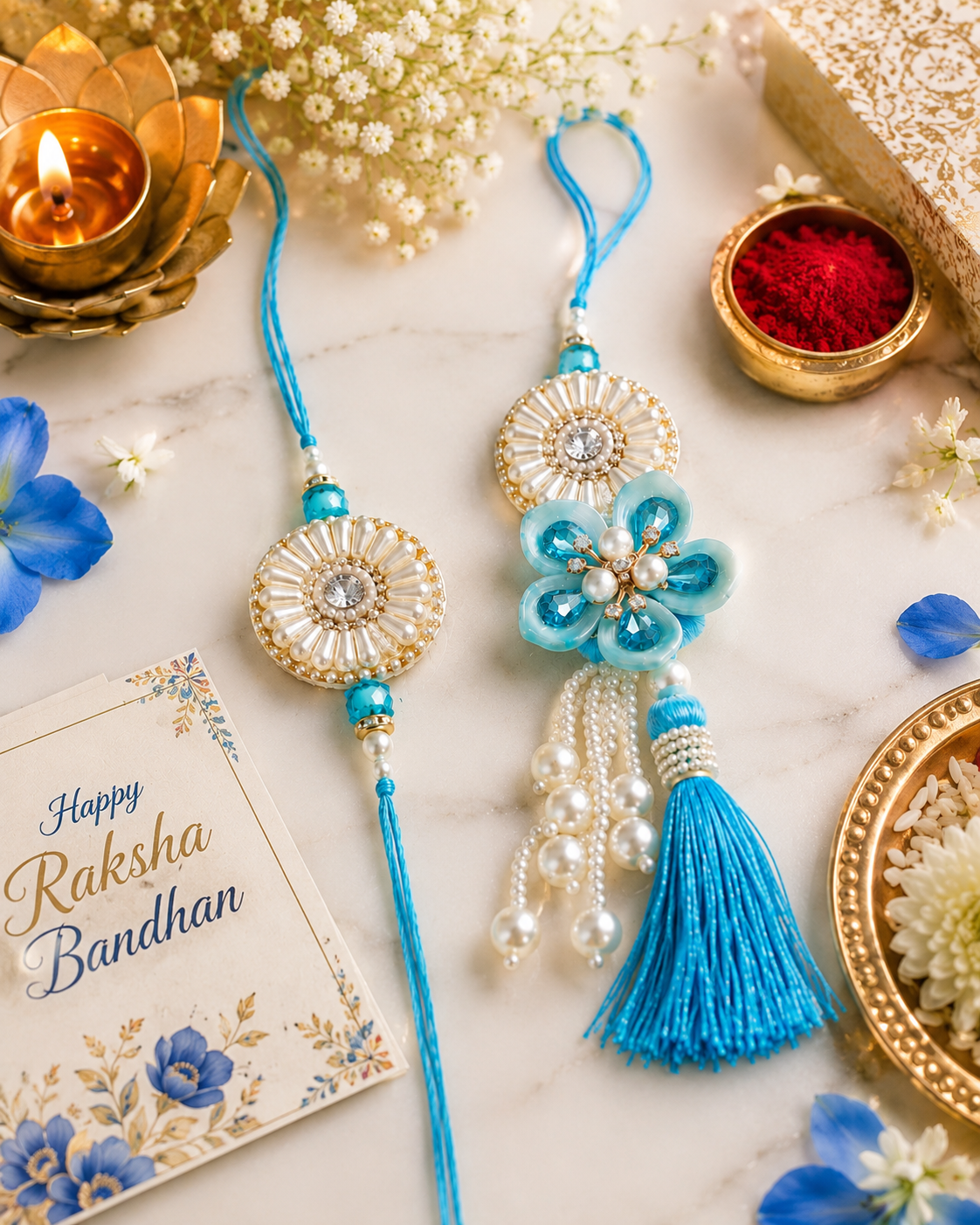 Neelanjali Pearl Bloom Designer Rakhi Set