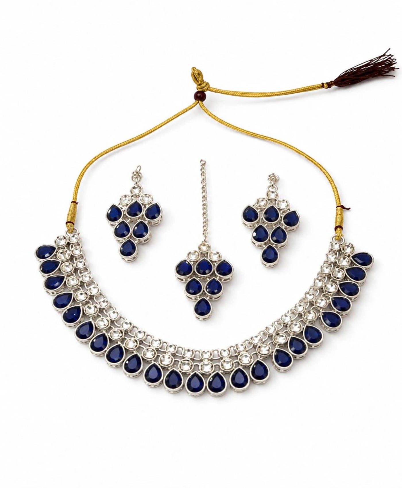 Royal Sapphire Kundan Necklace Set with Earrings & Maang Tikka