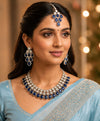 Royal Sapphire Kundan Necklace Set with Earrings & Maang Tikka
