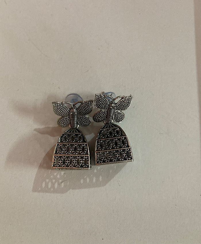 Oxidized Silver Butterfly Jhumka Drop Earrings