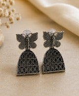 Oxidized Silver Butterfly Jhumka Drop Earrings