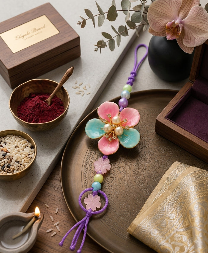 Pastel Floral Pearl Designer Rakhi