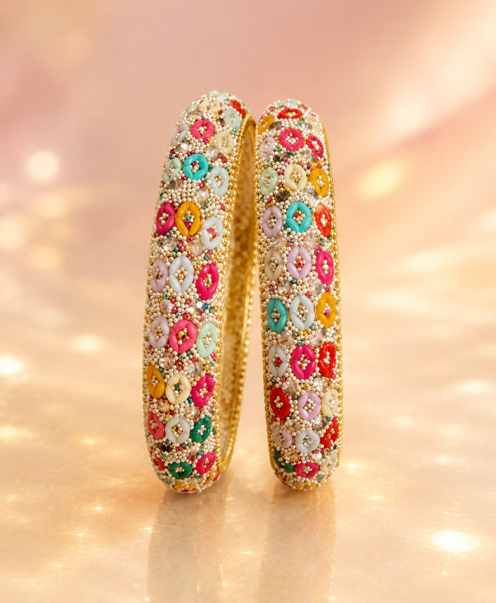 Pastel Multicolour Floral Beaded Bangles