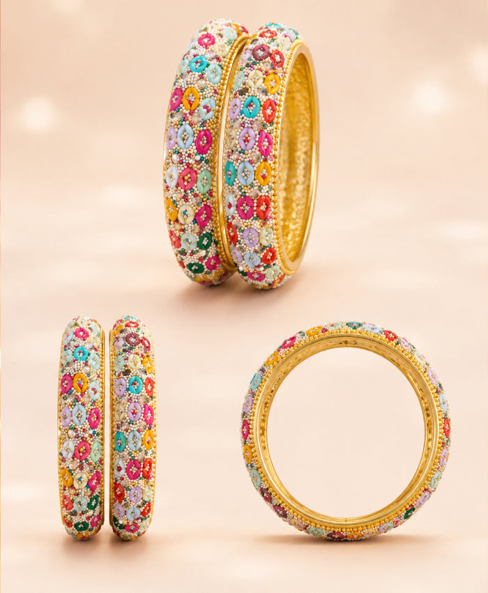 Pastel Multicolour Floral Beaded Bangles