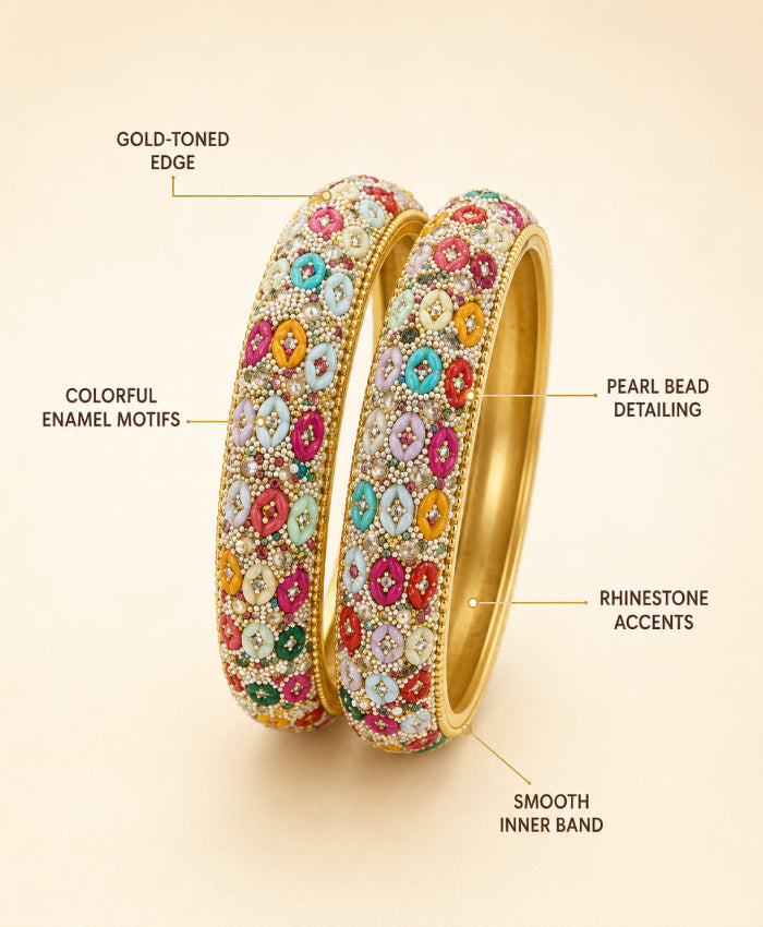 Pastel Multicolour Floral Beaded Bangles