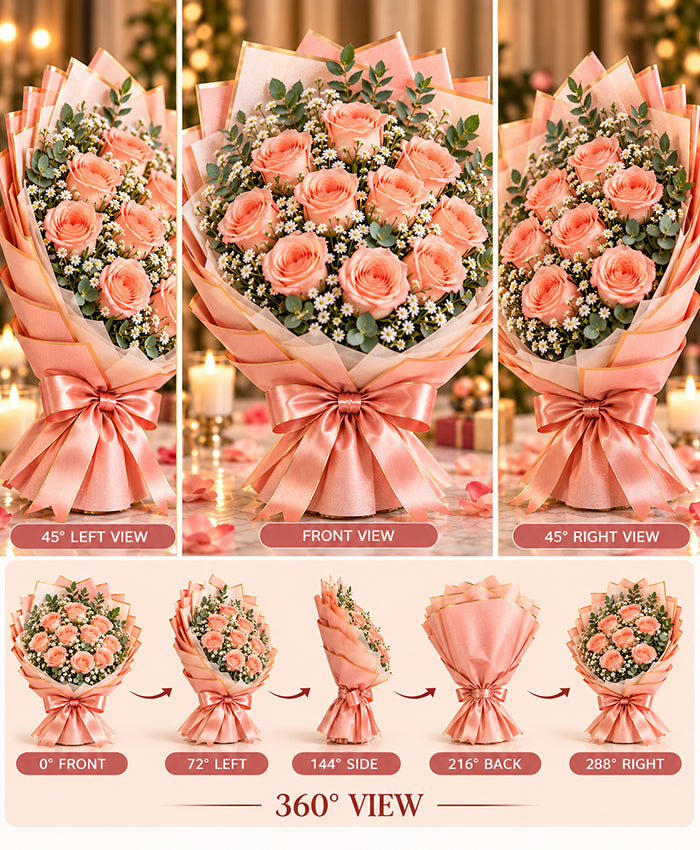 Peach Rose Bouquet – 12 Peach Roses