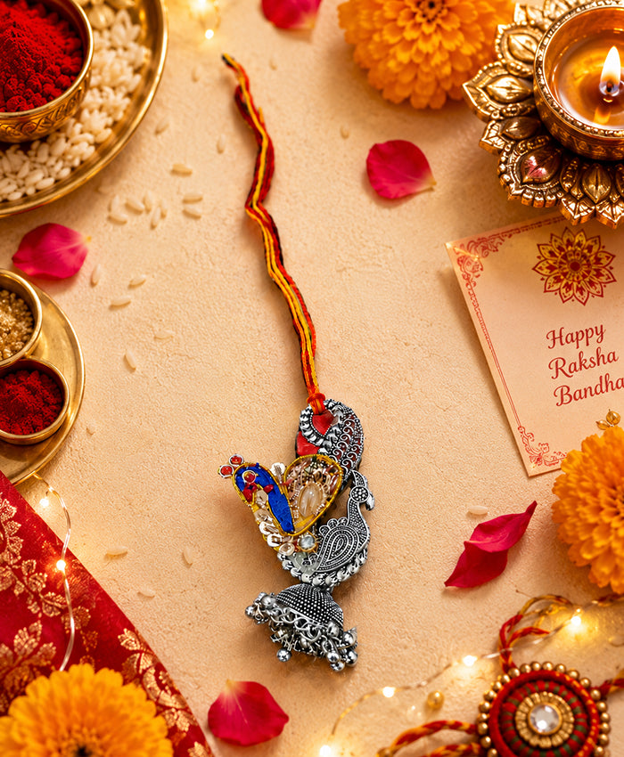 Peacock Pendant with Colorful Rakhi