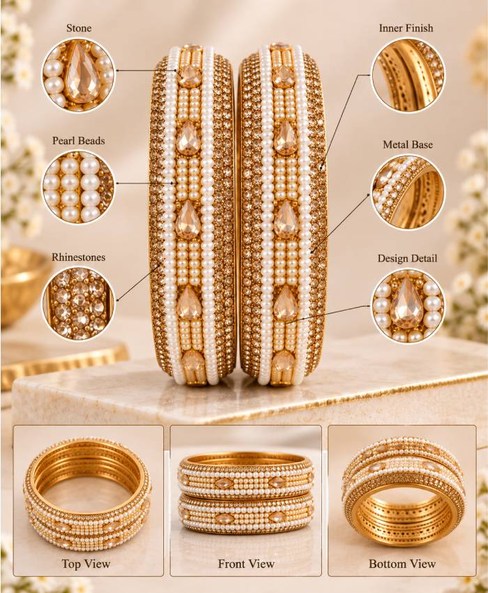 Pearl Royale Gold Embellished Bangle Set