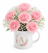 Personalised Initial Mug with Pink Carnations
