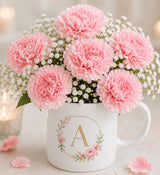Personalised Initial Mug with Pink Carnations