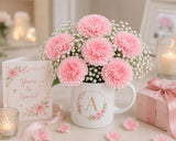 Personalised Initial Mug with Pink Carnations