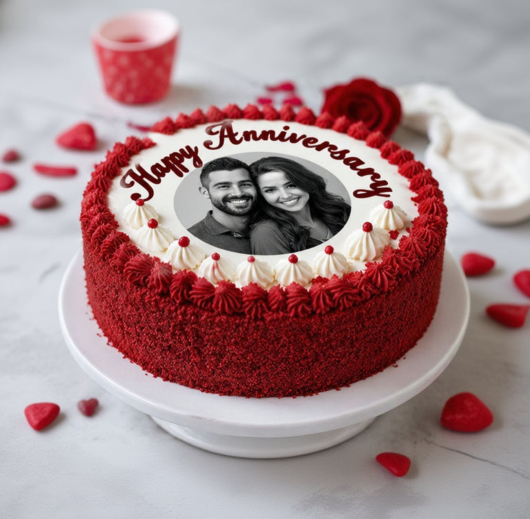 Personalized Anniversary Photo Red Velvet Cake