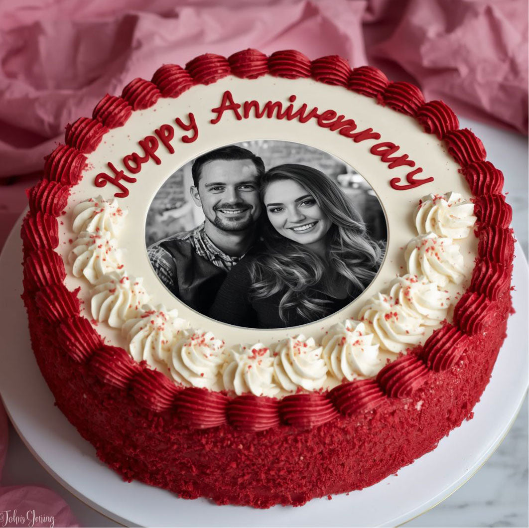 Personalized Anniversary Photo Red Velvet Cake