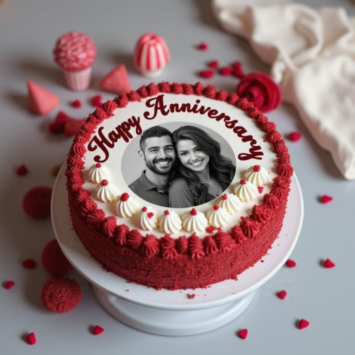 Personalized Anniversary Photo Red Velvet Cake