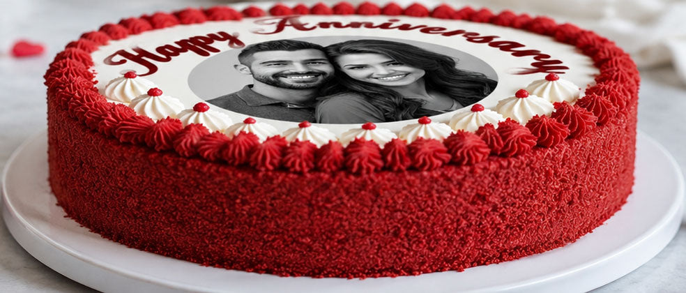 Personalized Anniversary Photo Red Velvet Cake