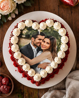 Personalized Heart Shape Red Velvet Photo Cake