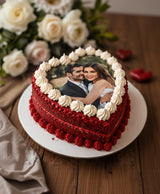 Personalized Heart Shape Red Velvet Photo Cake