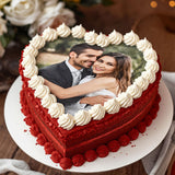 Personalized Heart Shape Red Velvet Photo Cake
