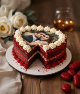 Personalized Heart Shape Red Velvet Photo Cake