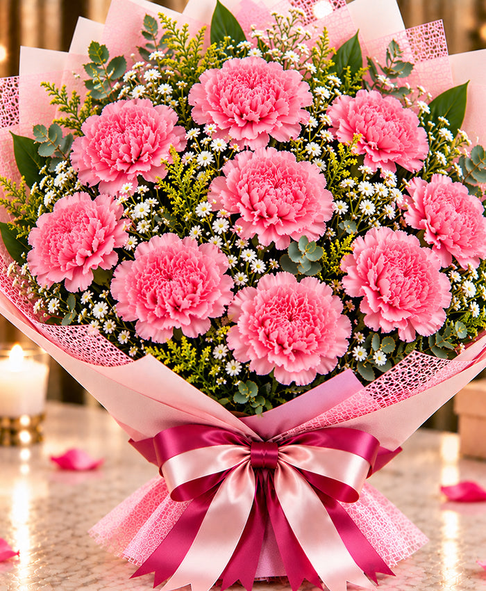 Pink Carnation Bouquet – 10 Pink Carnations