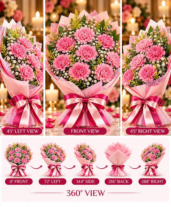 Pink Carnation Bouquet – 10 Pink Carnations