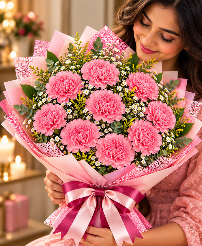 Pink Carnation Bouquet – 10 Pink Carnations