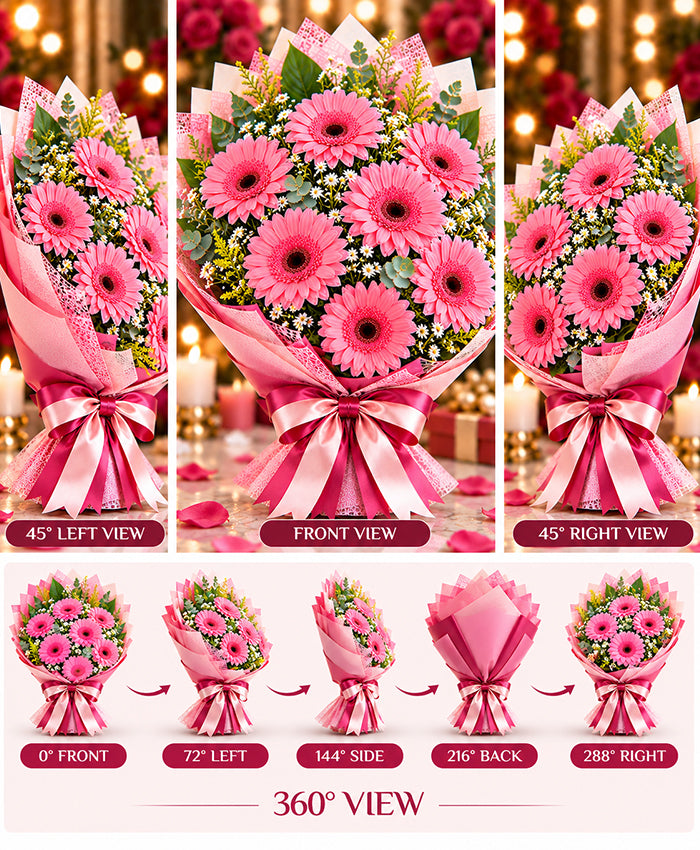 Pink Gerbera Bouquet – 10 Pink Gerberas