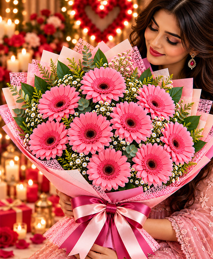 Pink Gerbera Bouquet – 10 Pink Gerberas