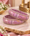 Pink Lavender Marble Rhinestone Lac Bangle Set