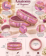 Pink Lavender Marble Rhinestone Lac Bangle Set