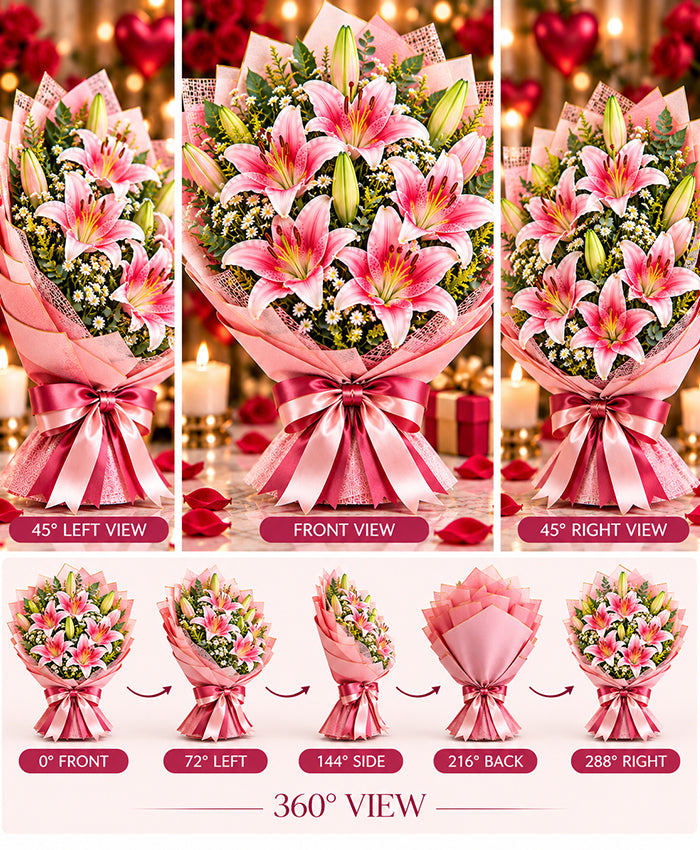 Pink Lily Bouquet – 5 Pink Lilies