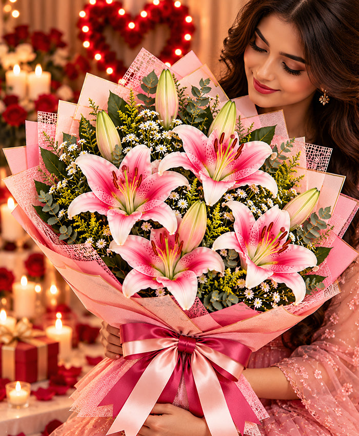 Pink Lily Bouquet – 5 Pink Lilies