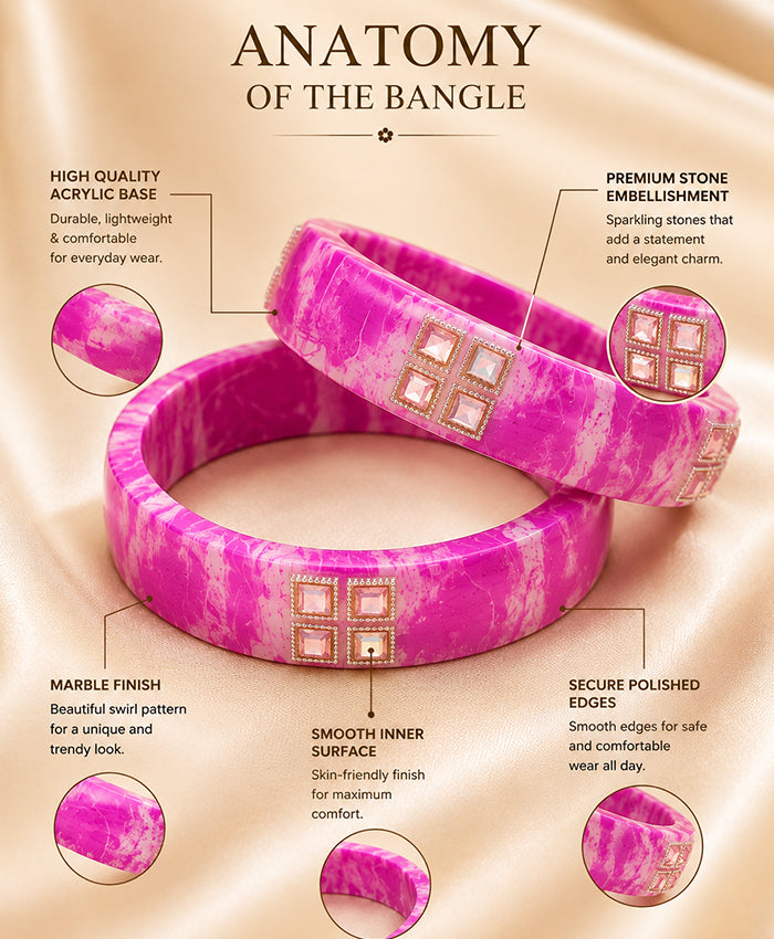 Pink Marbled Embellished Designer Lac Bangle