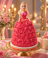 Pink Princess Doll Cake – Elegant Rose Swirl Celebration Cake