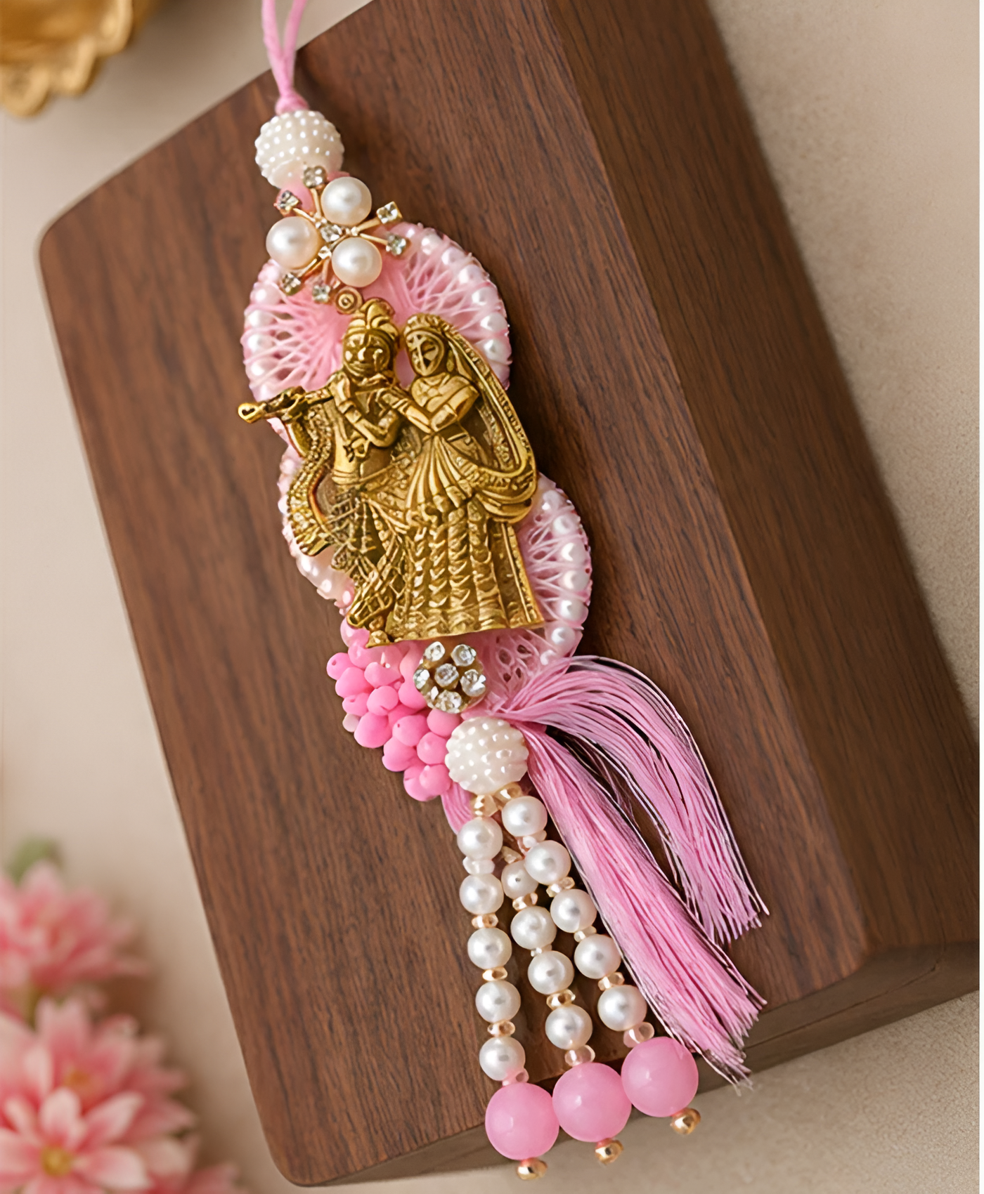 Pink Radha Krishna Designer Lumba Rakhi