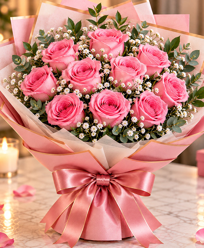 Pink Rose Bouquet – 12 Pink Roses